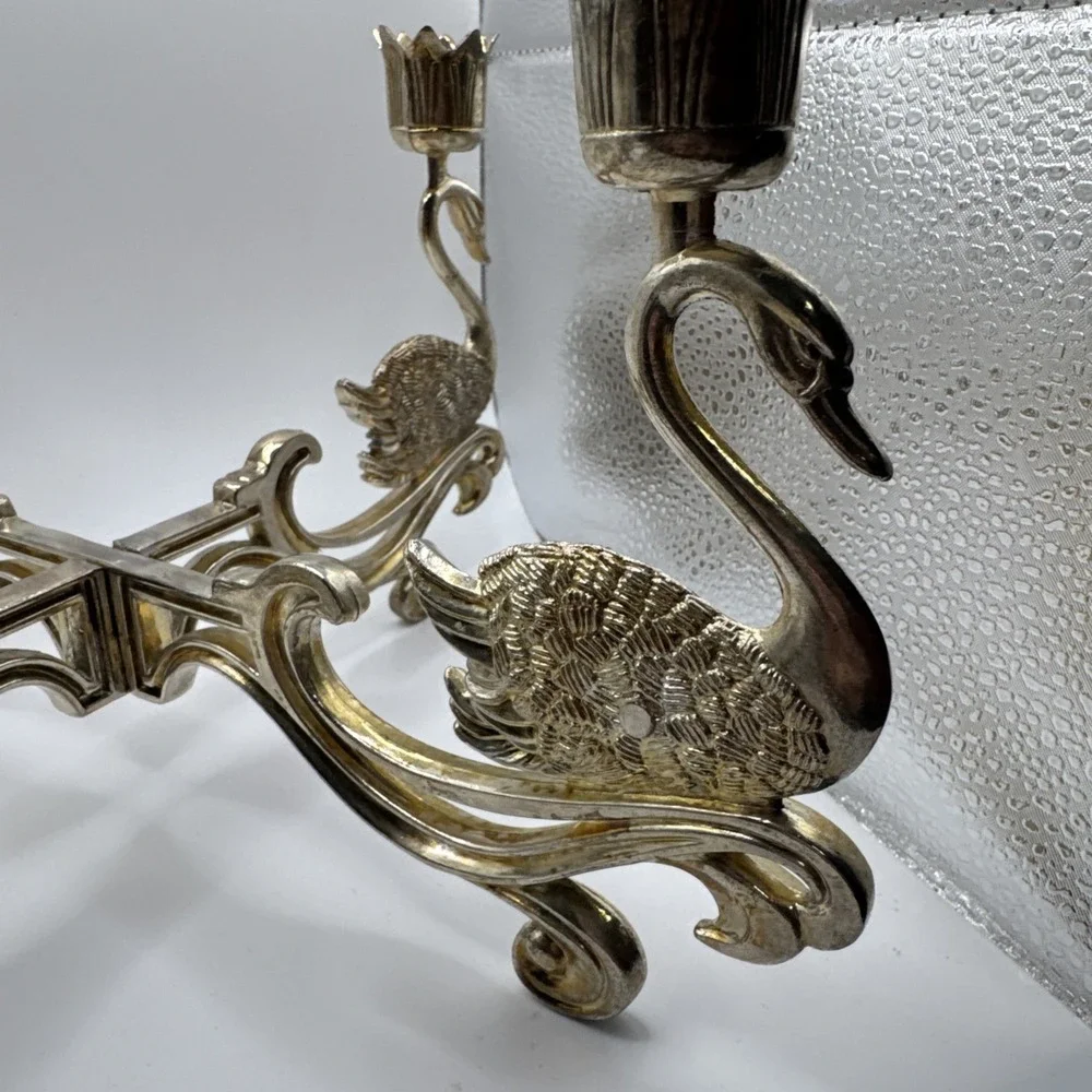 Vintage Silver Plated Swan Candelabra 4 Arm Candle Holder G.B. Reg No 1033795